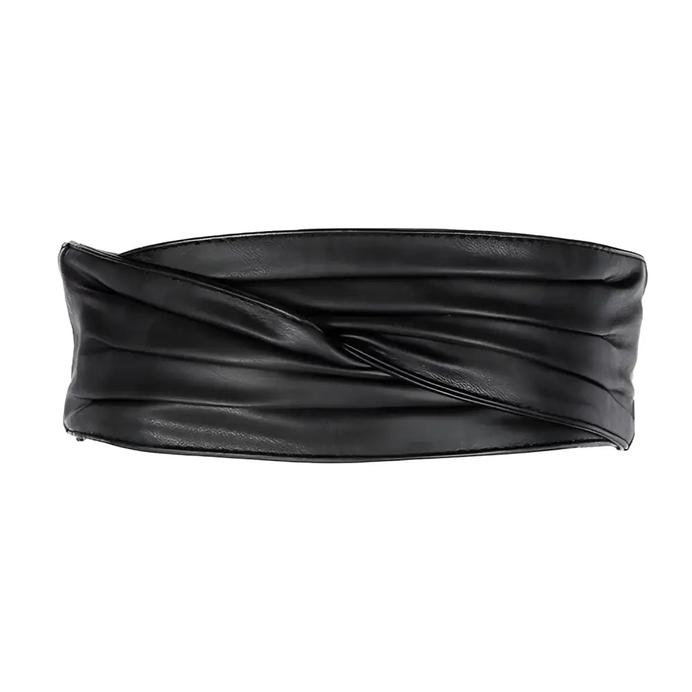 Black twisted leather utama belt featured with burgundy and leather details on White Dress