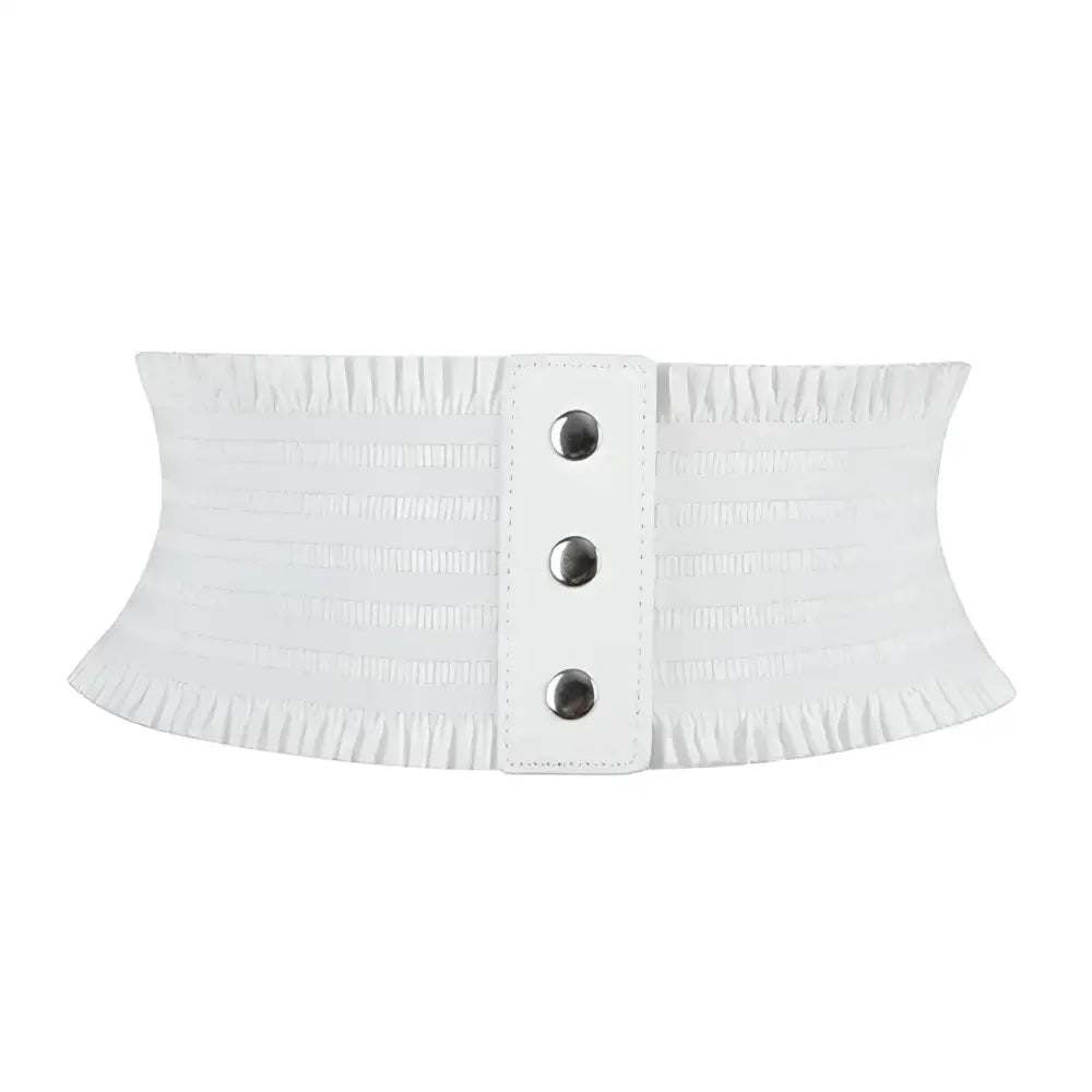 White elastic corset belt with buttoned front for stylish waist accentuation