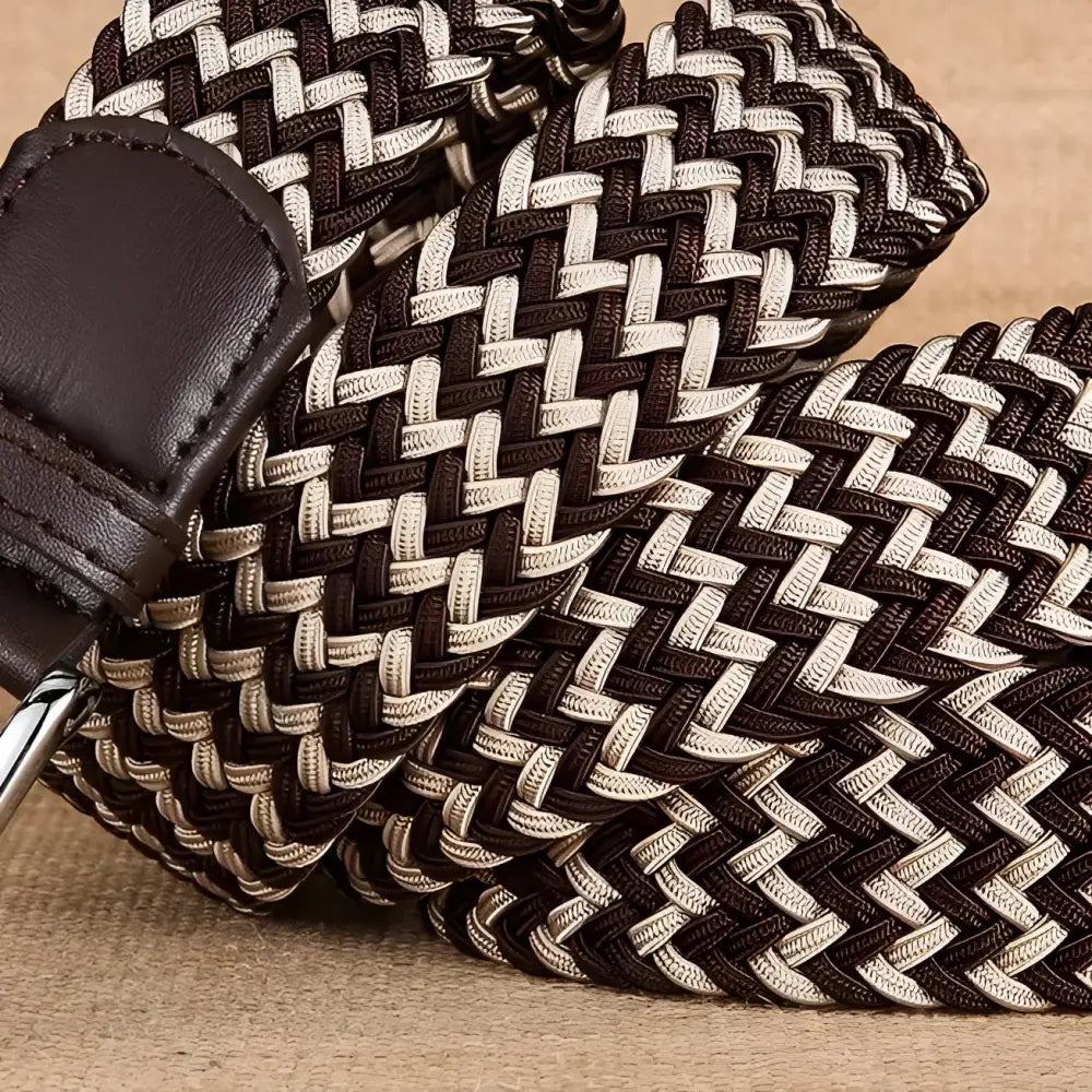 William Belt in braided brown and beige with leather buckle for stylish accessories