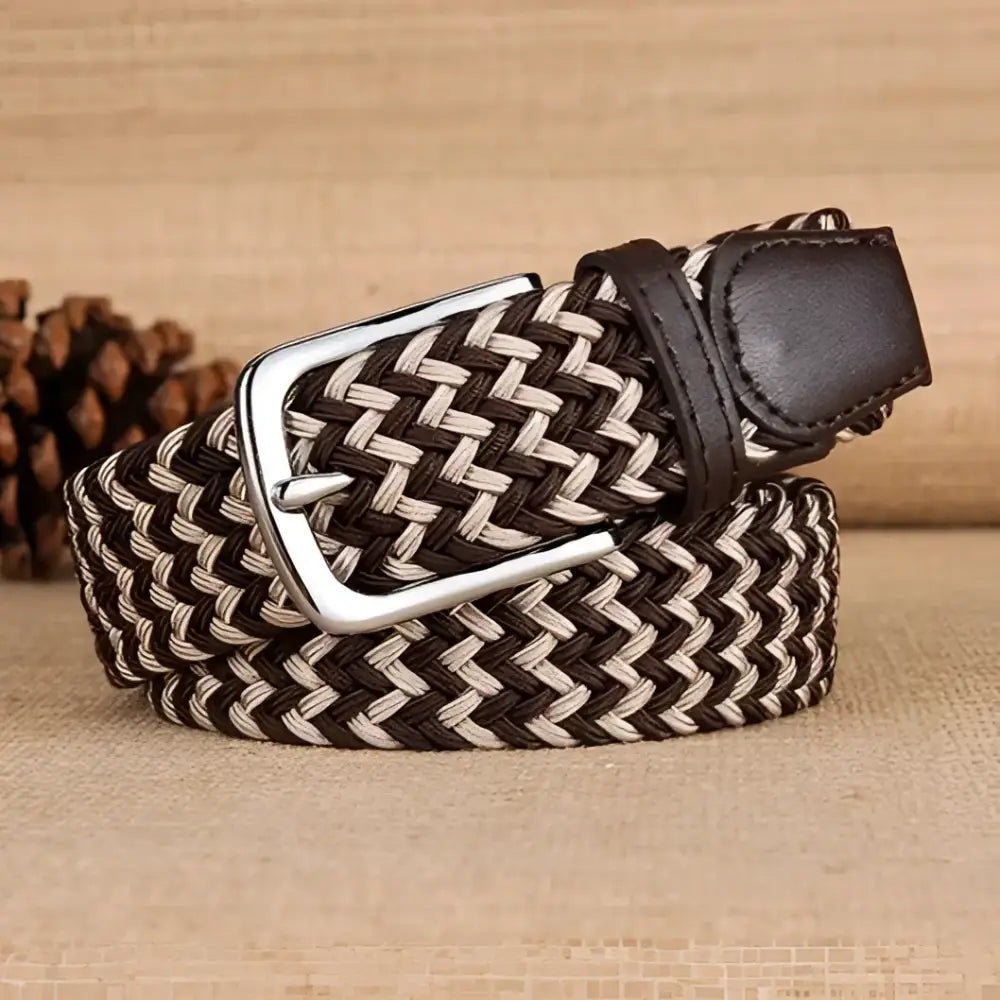 William Belt in braided brown and beige with silver buckle for versatile accessories