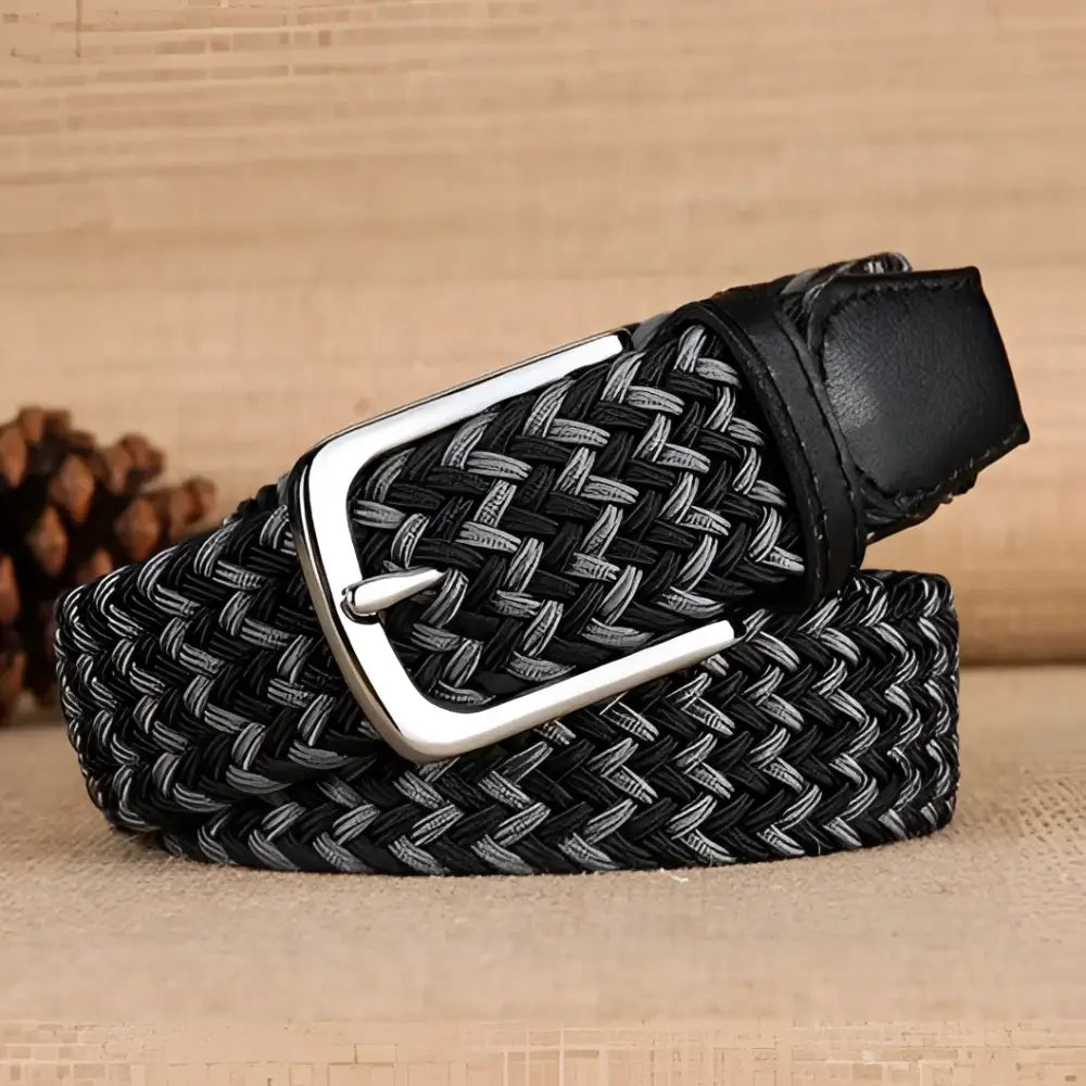 William Belt in braided gray and black leather with silver buckle for sophisticated style