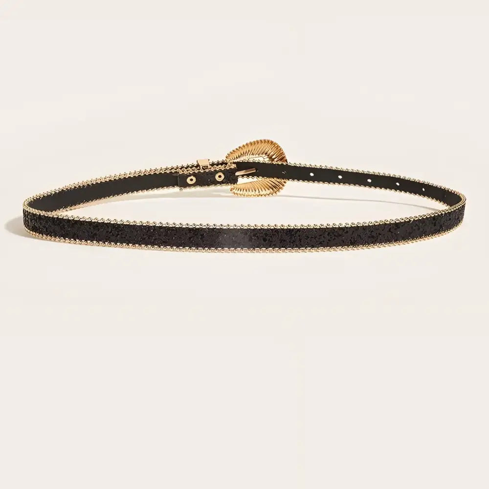 Black glitter belt with gold buckle featuring Yerema Western Rhinestone detailing