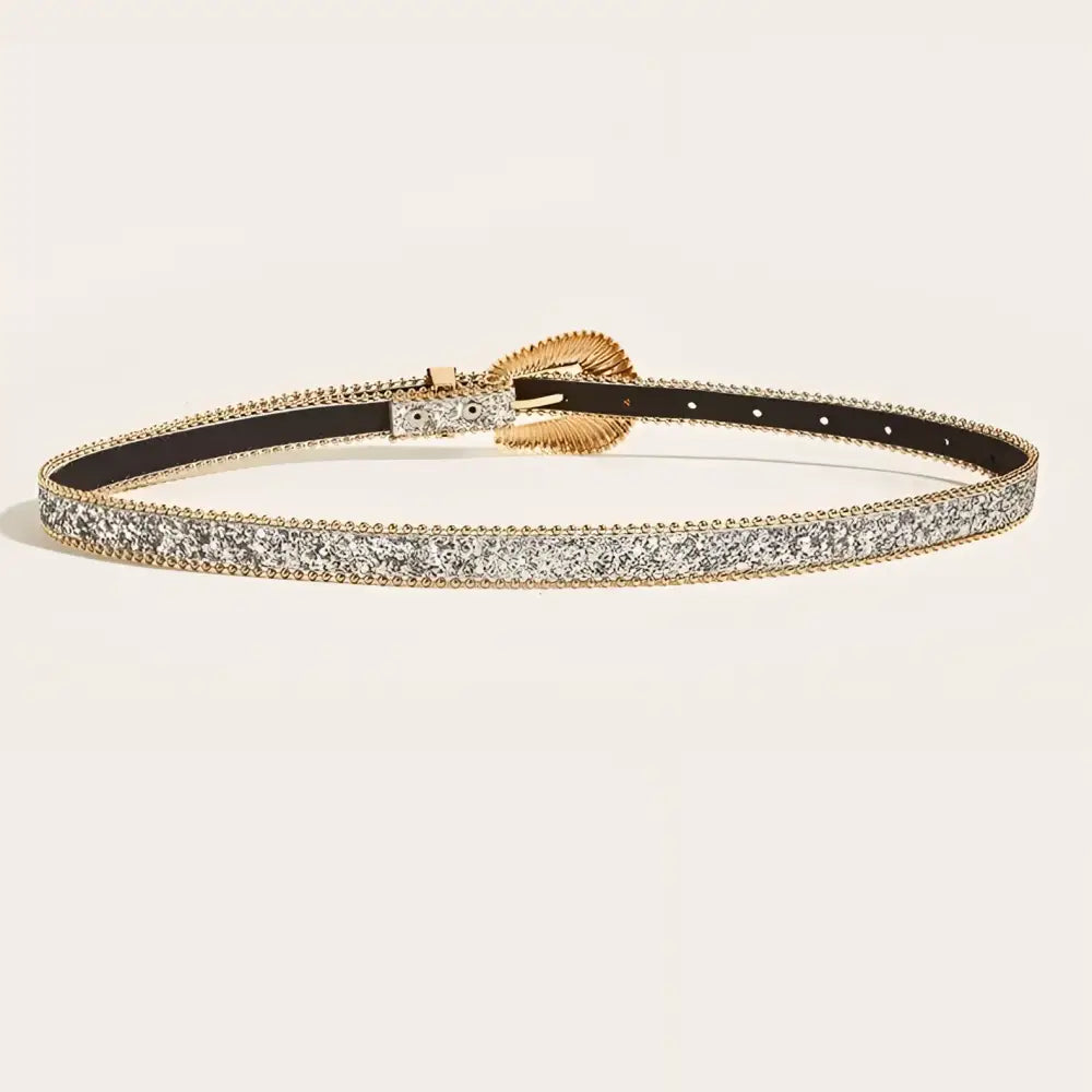Glittery Yerema Western Rhinestone Belt with Ornate Gold Buckle showcasing western rhinestone style
