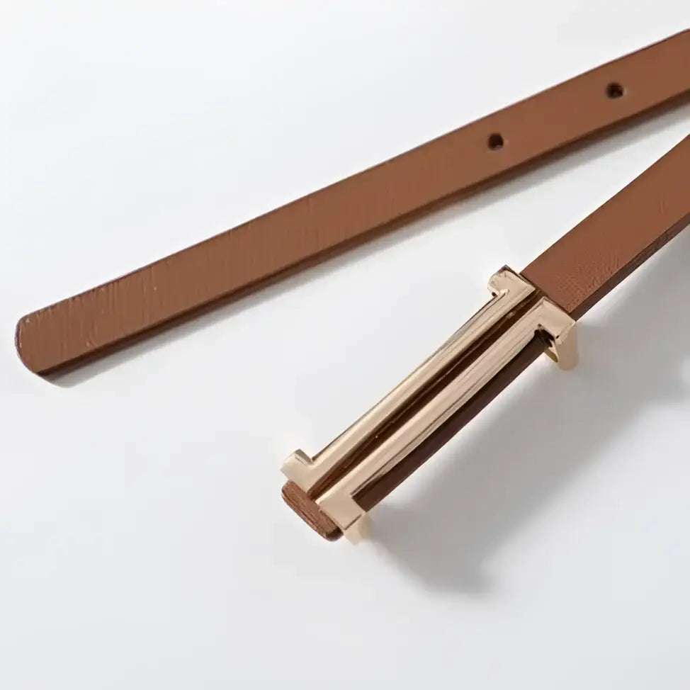 Brown leather Zaka women’s belt with gold buckle from Zaka Women’s Belt Collection